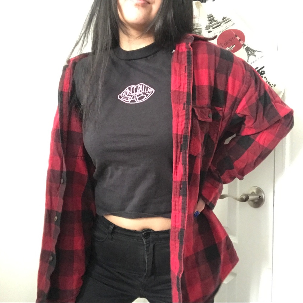 Vintage Red Black Plaid Flannel Top Oversized